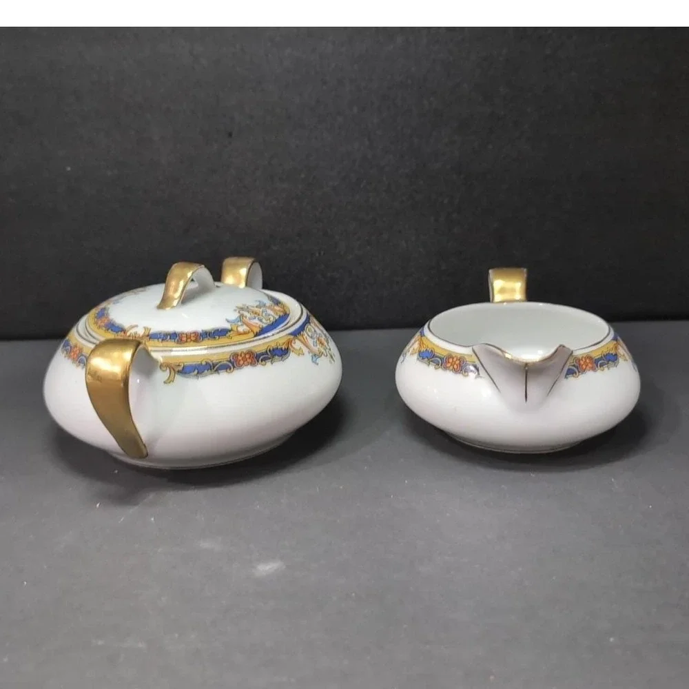 Epiag Elyrian Blue Gold Creamer & Lidded Sugar Set, Czechoslovakian‎ Tableware